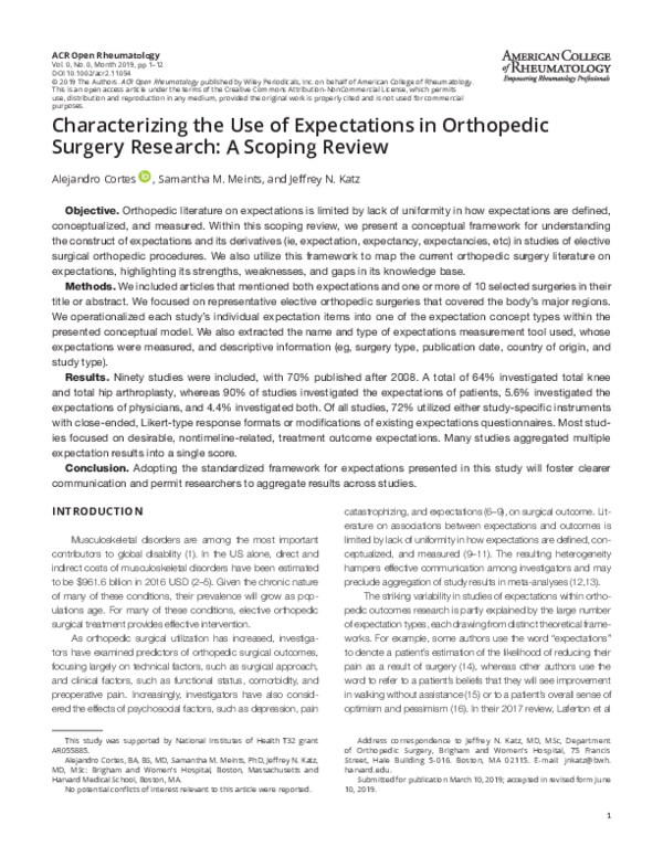 (PDF) Characterizing the Use of Expectations in Orthopedic Surgery ...