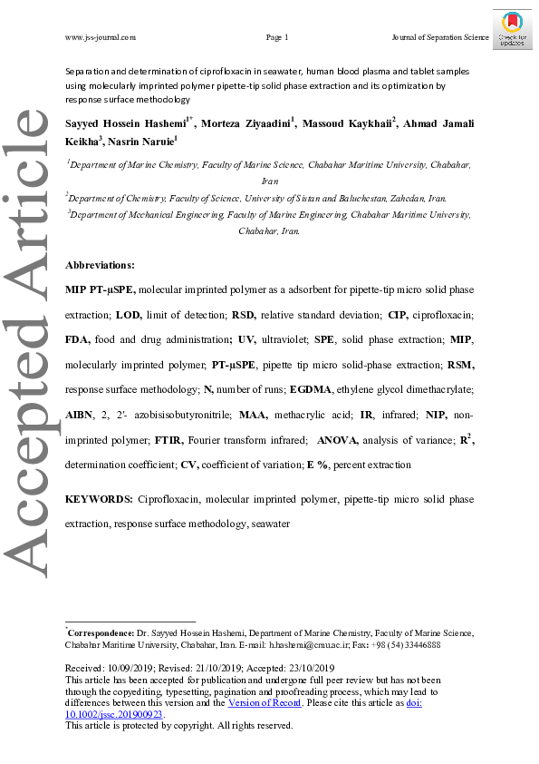 (PDF) Separation and determination of ciprofloxacin in seawater, human