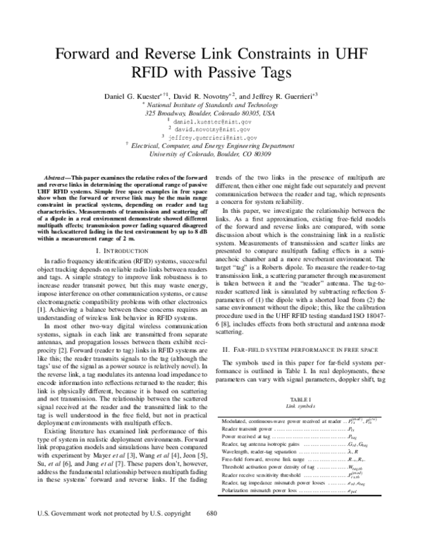 (PDF) Forward and reverse link constraints in UHF RFID with passive tags