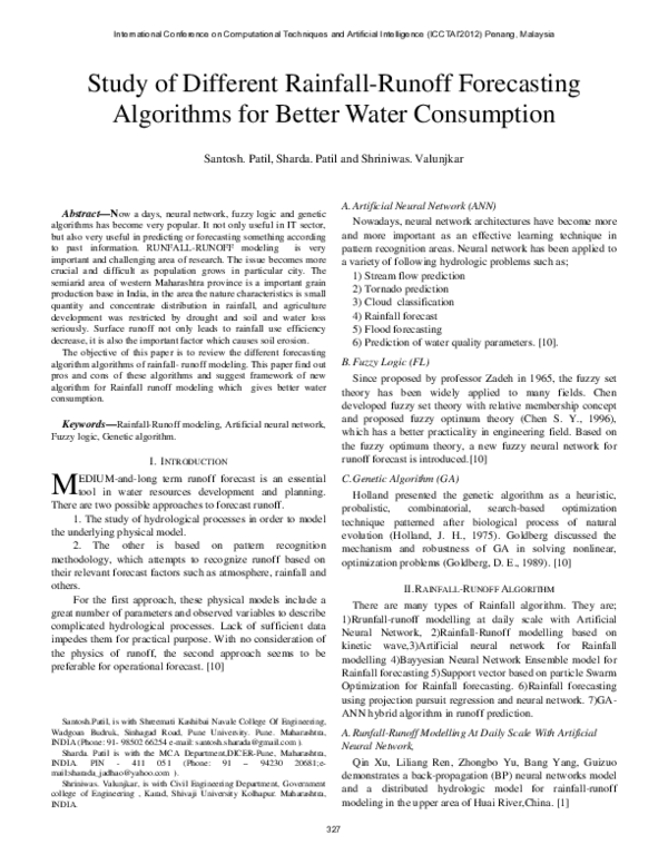 (PDF) Study of Different Rainfall-Runoff Forecasting Algorithms for ...