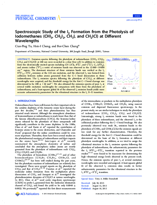 (PDF) Spectroscopic Study of the I2 Formation from the Photolysis of ...