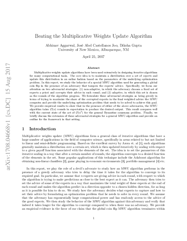 (PDF) Beating the Multiplicative Weights Update Algorithm