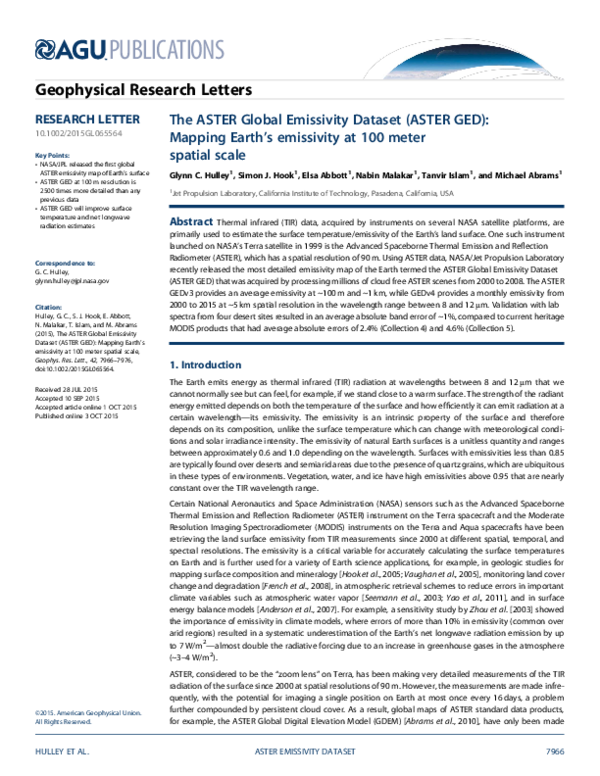 (PDF) The ASTER Global Emissivity Dataset ( ASTER GED ): Mapping Earth ...