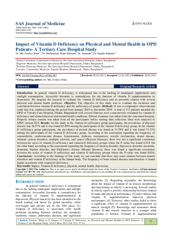 (PDF) Impact of Vitamin D Deficiency on Physical and Mental Health in ...