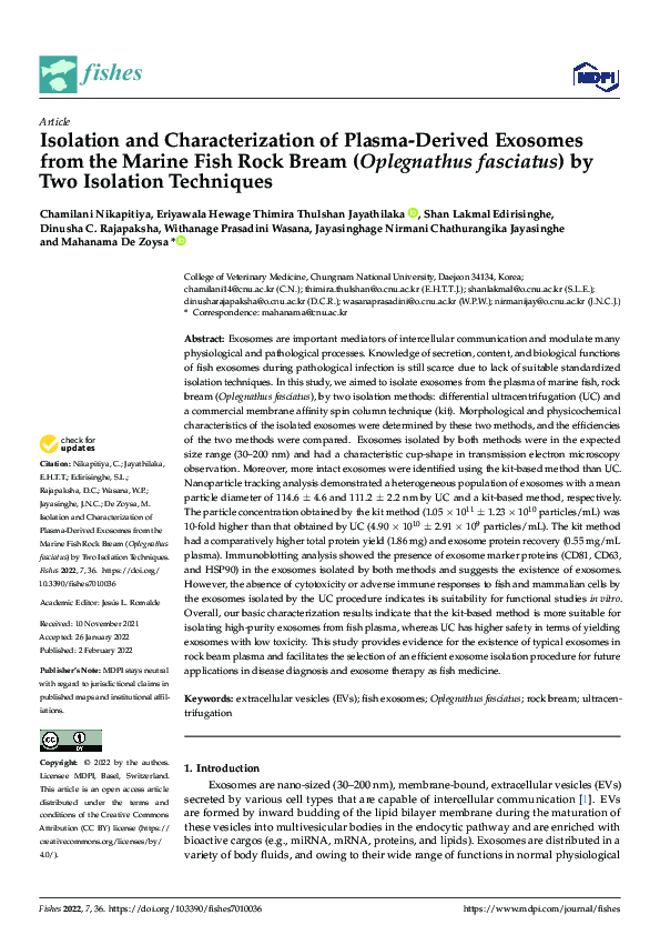 (PDF) Isolation and Characterization of Plasma-Derived Exosomes from ...