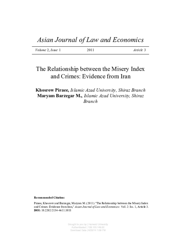 (PDF) The Relationship between the Misery Index and Crimes: Evidence ...