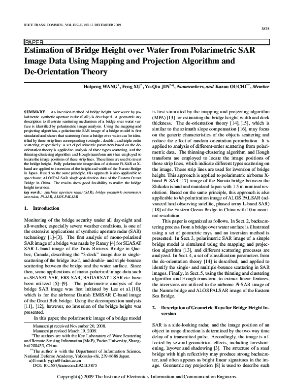 (PDF) Estimation of Bridge Height over Water from Polarimetric SAR ...