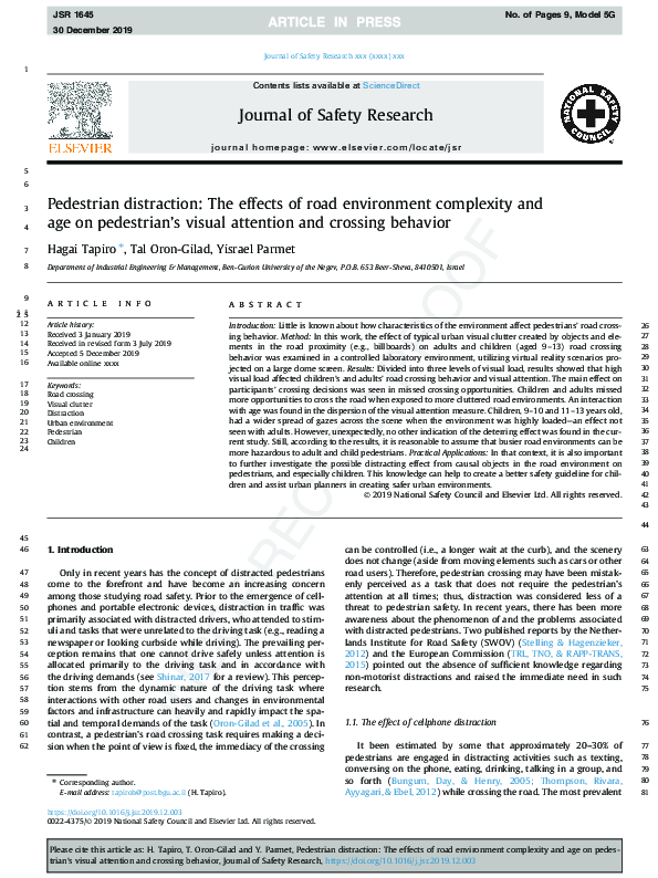 (PDF) Pedestrian distraction: The effects of road environment ...