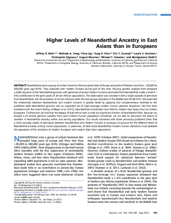 (PDF) Faculty of 1000 evaluation for Higher levels of Neanderthal ...