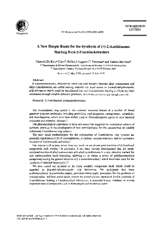(PDF) A new simple route for the synthesis of (±)-2-azetidinones ...