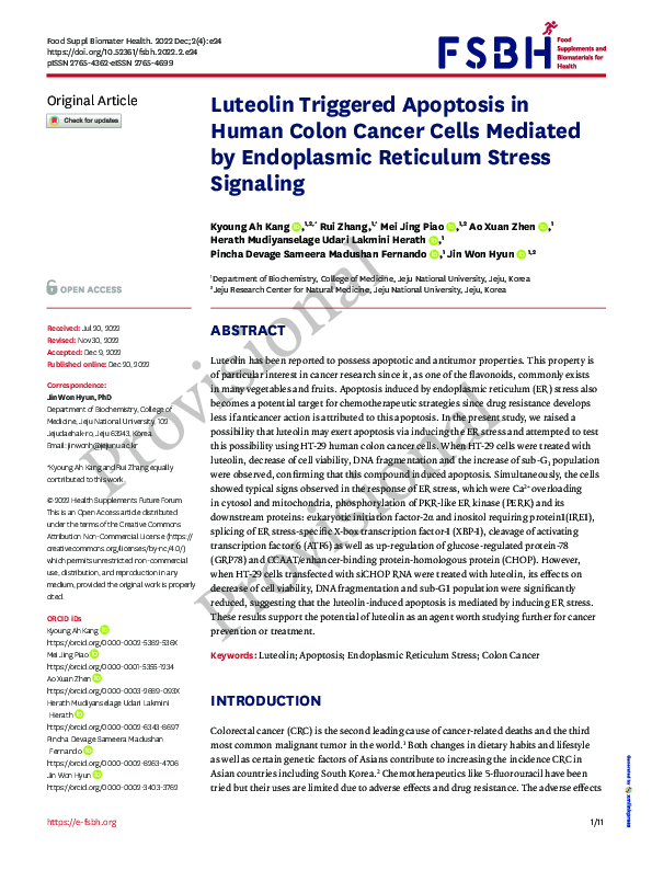 (PDF) Luteolin Triggered Apoptosis in Human Colon Cancer Cells Mediated ...