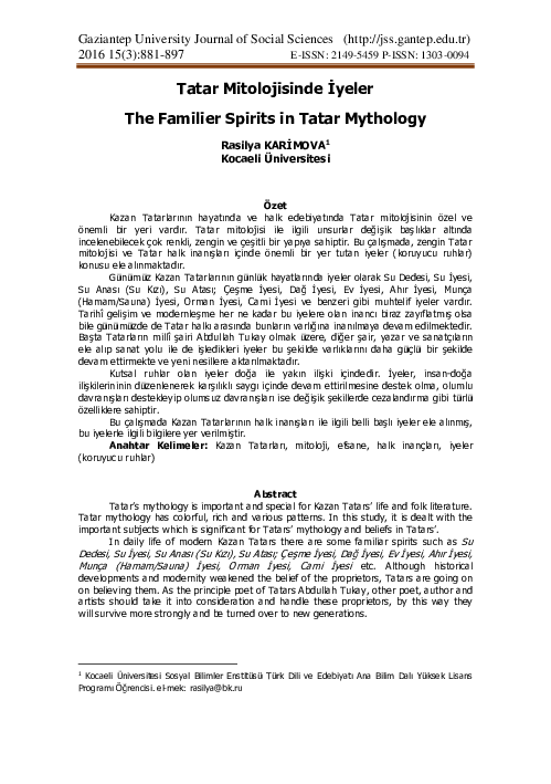 (PDF) Tatar Mitolojisinde İyeler / The Familier Spirits in Tatar Mythology