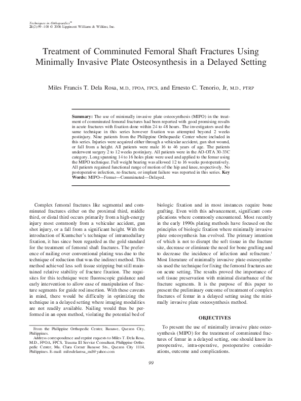 (PDF) Treatment of Comminuted Femoral Shaft Fractures Using Minimally ...