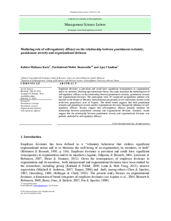 (PDF) Mediating role of self-regulatory efficacy on the relationship ...