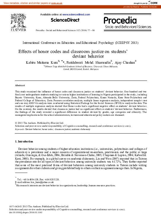 (PDF) Effects of honor codes and classroom justice on students’ deviant ...