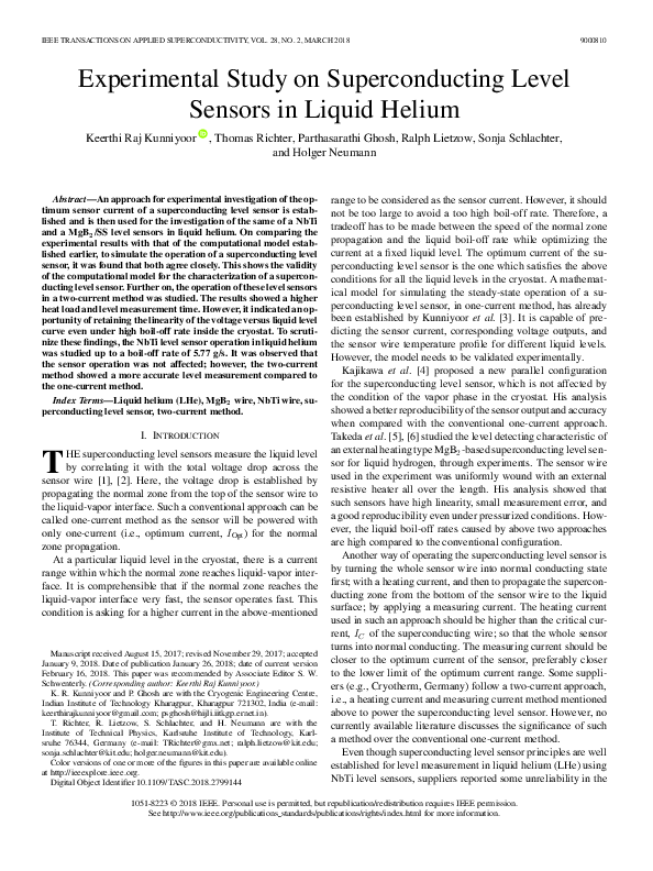 (PDF) Experimental Study on Superconducting Level Sensors in Liquid Helium