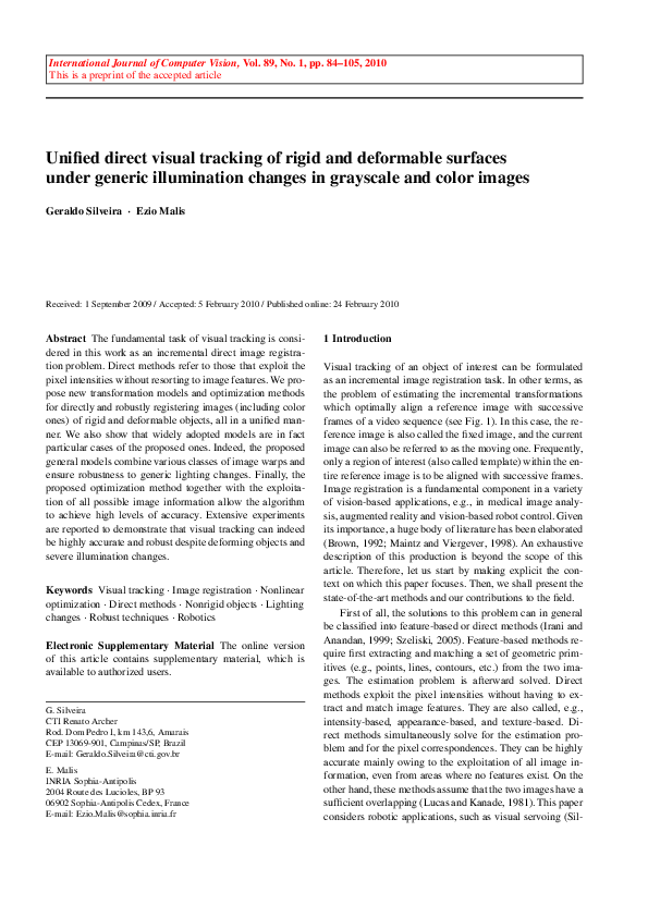 (PDF) Unified Direct Visual Tracking of Rigid and Deformable Surfaces ...