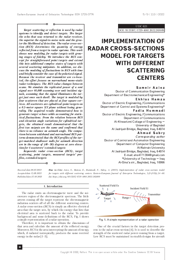(PDF) Implementation of radar crosssections model for targets with