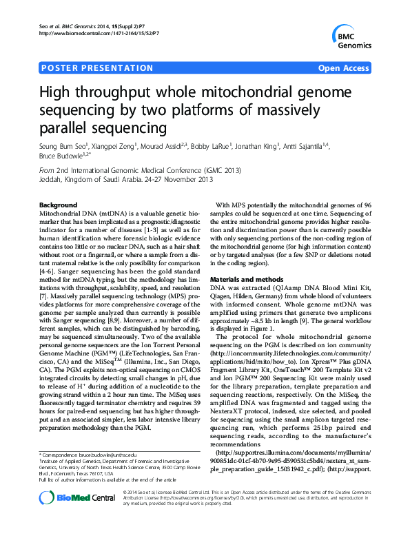 (PDF) High throughput whole mitochondrial genome sequencing by two ...