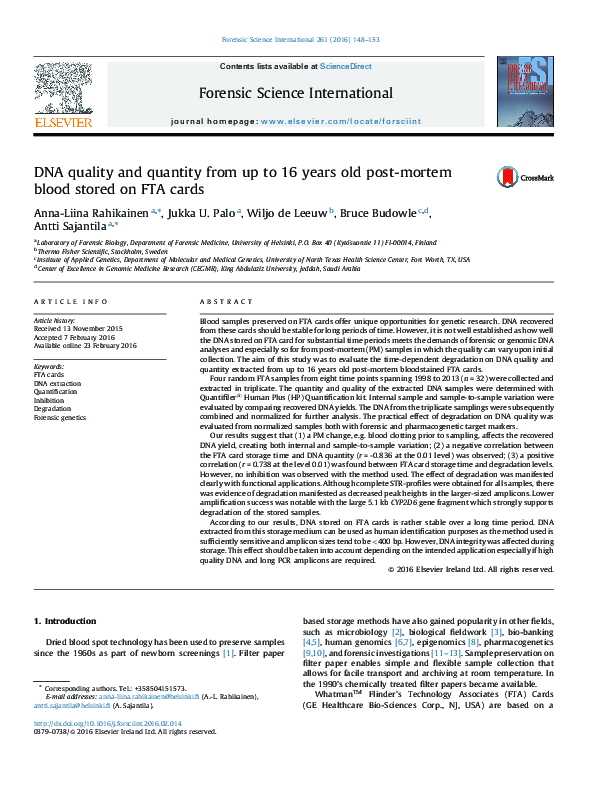 (PDF) DNA quality and quantity from up to 16 years old post-mortem ...