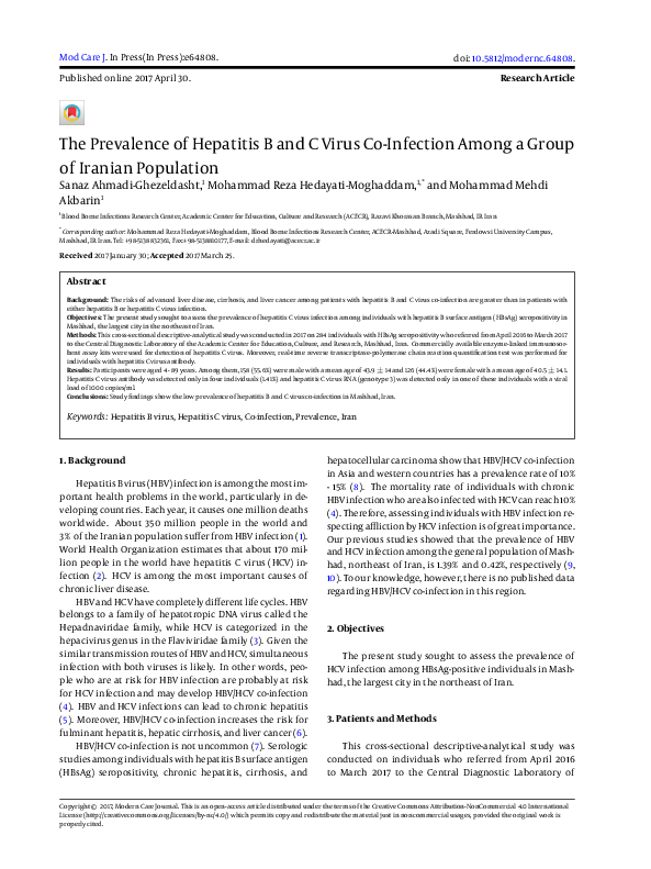 (PDF) The Prevalence of Hepatitis B and C Virus Co-Infection Among a ...