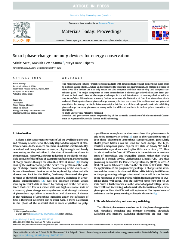 (PDF) Smart phase-change memory devices for energy conservation