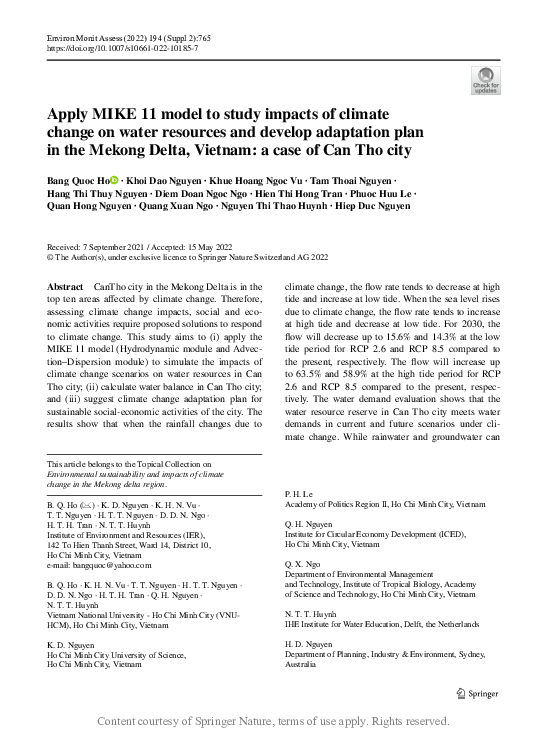 (PDF) Apply MIKE 11 model to study impacts of climate change on water ...