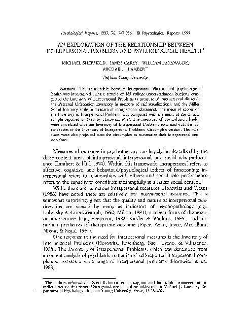 (PDF) An Exploration of the Relationship between Interpersonal Problems ...