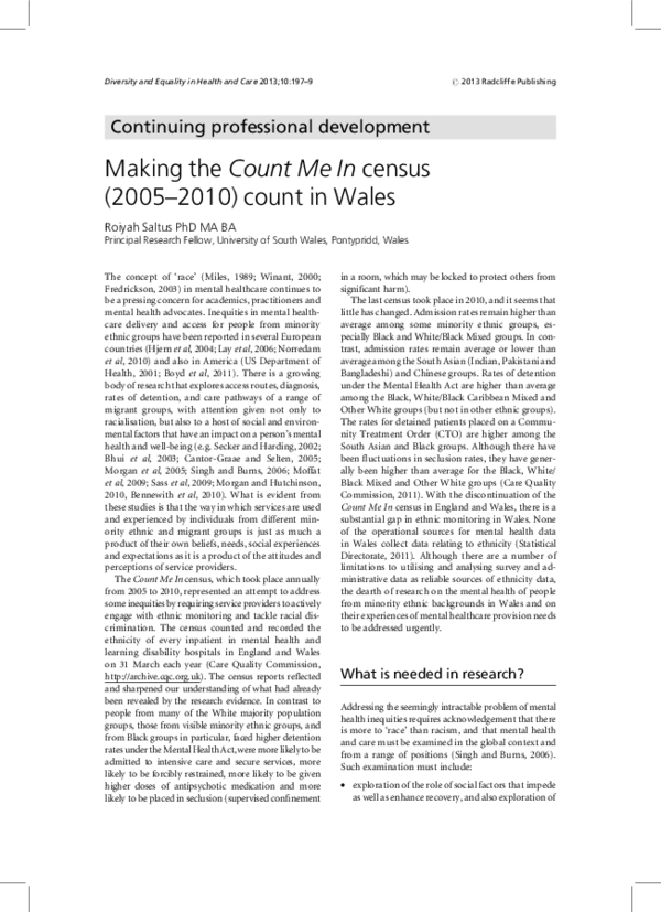 (PDF) Making the Count Me In census (20052010) count in Wales
