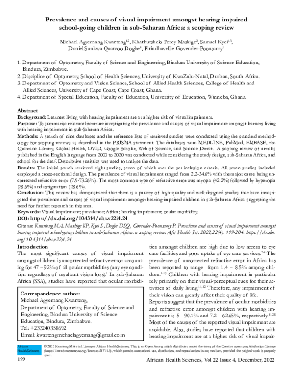 (PDF) Prevalence and causes of visual impairment amongst hearing ...