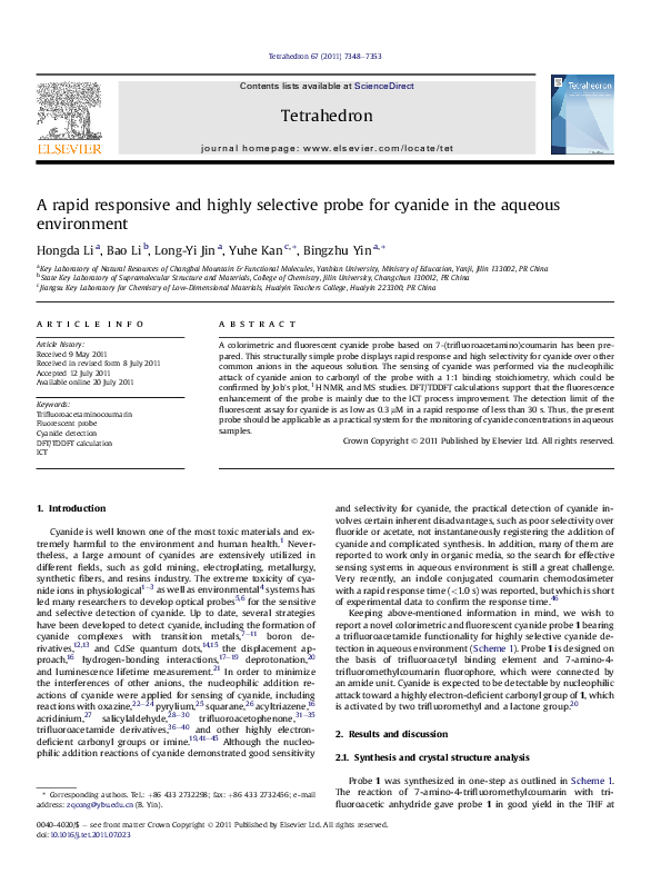 (PDF) A rapid responsive and highly selective probe for cyanide in the ...