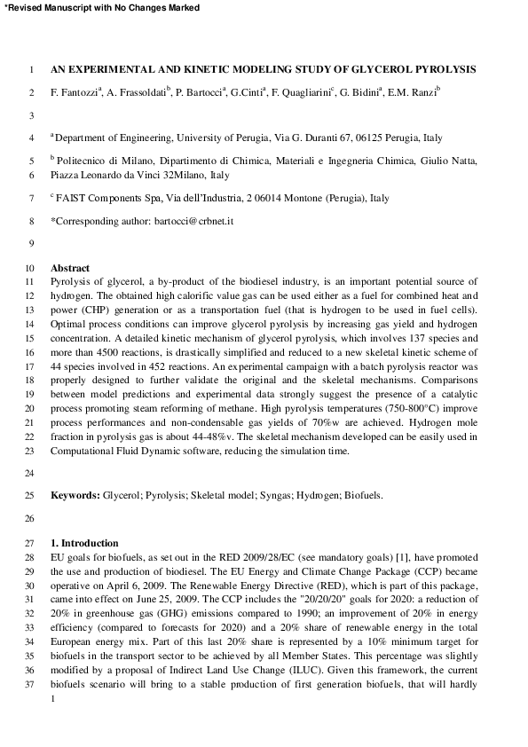 (PDF) An experimental and kinetic modeling study of glycerol pyrolysis