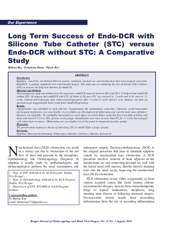 (PDF) Long Term Success of EndoDCR with Silicone Tube Catheter (STC