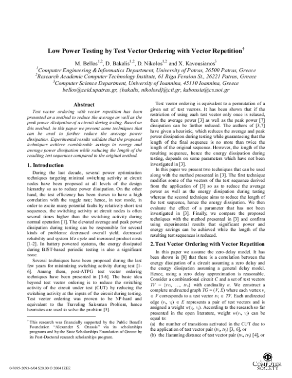 (PDF) Low power testing by test vector ordering with vector repetition