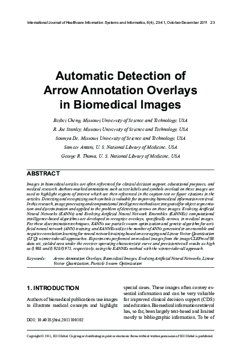 (PDF) Automatic Detection of Arrow Annotation Overlays in Biomedical Images