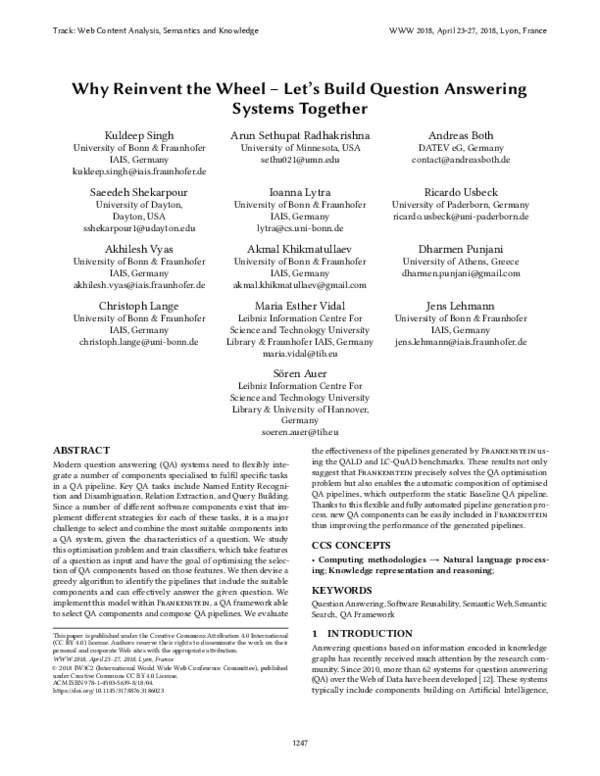 (PDF) Why reinvent the wheel: Let's build question answering systems ...