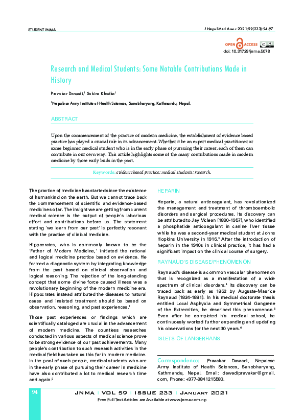 (PDF) Research and Medical Students: Some Notable Contributions Made in ...