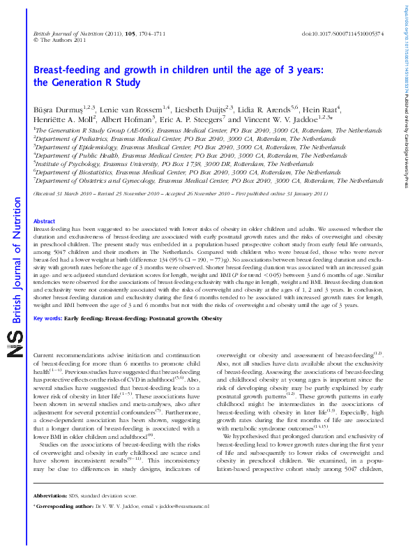 (PDF) Breast-feeding and growth in children until the age of 3 years ...