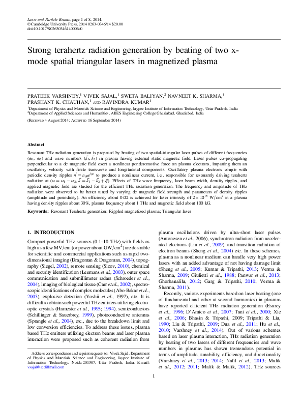 (PDF) Strong terahertz radiation generation by beating of extra ...
