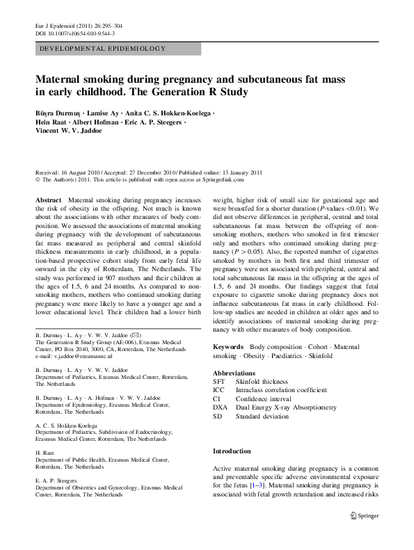 (PDF) Maternal smoking during pregnancy and subcutaneous fat mass in ...