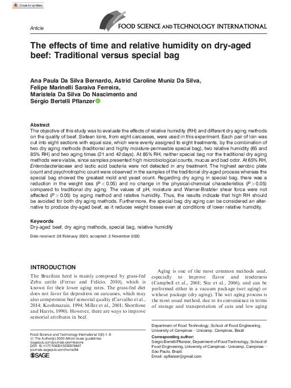(PDF) The effects of time and relative humidity on dry-aged beef ...