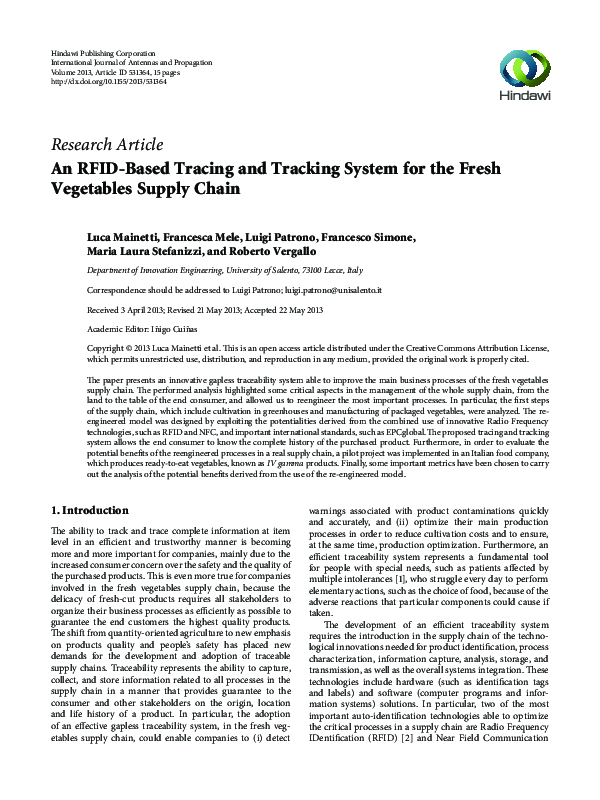 (PDF) An RFIDBased Tracing and Tracking System for the Fresh