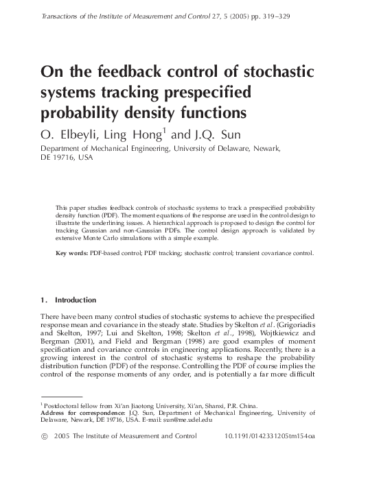 (PDF) On the feedback control of stochastic systems tracking ...