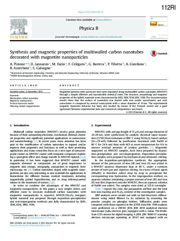 (PDF) Synthesis and magnetic properties of multiwalled carbon nanotubes ...