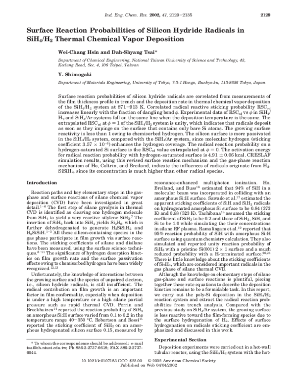 (PDF) Surface Reaction Probabilities of Silicon Hydride Radicals in SiH ...