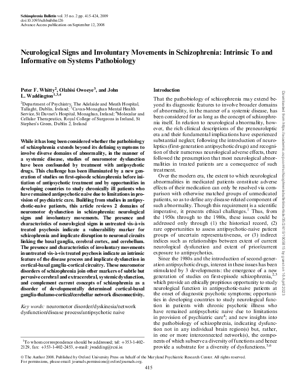 (PDF) Neurological Signs and Involuntary Movements in Schizophrenia ...