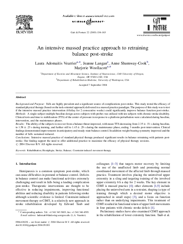 (PDF) An intensive massed practice approach to retraining balance post ...