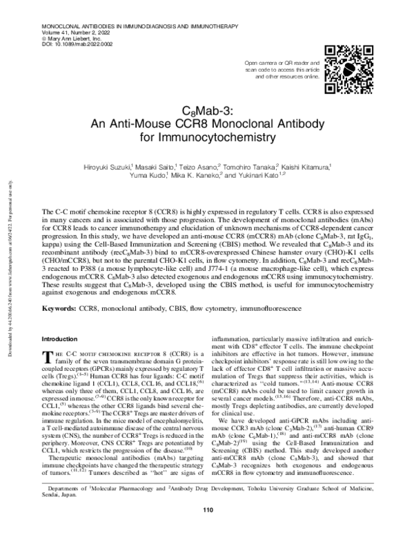 (PDF) C8Mab-3: An Anti-Mouse CCR8 Monoclonal Antibody for ...