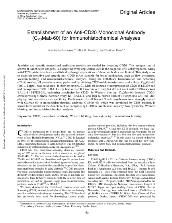 (PDF) Establishment of an Anti-CD20 Monoclonal Antibody (C20Mab-60) for ...