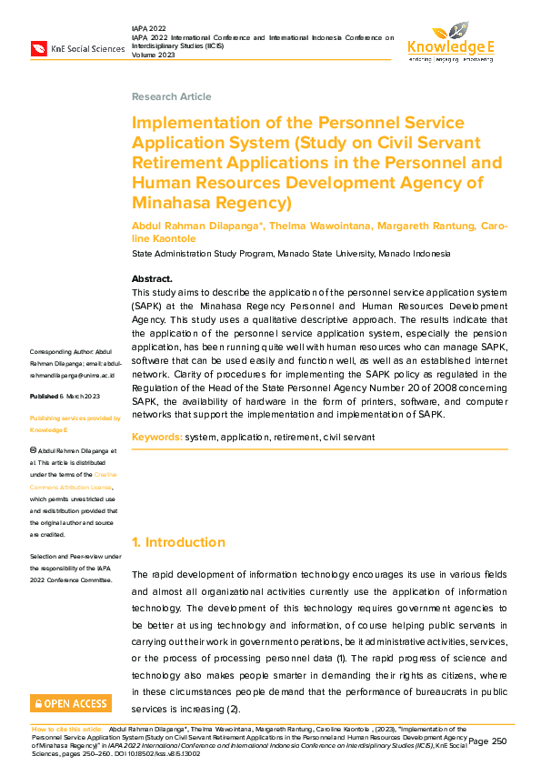 (PDF) Implementation of the Personnel Service Application System (Study ...